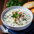 A delicious steaming bowl of creamy clam chowder. Royalty Free Stock Photo