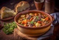 Delicious stew of beef and vegetables in a clay bowl. Royalty Free Stock Photo