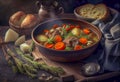 Delicious stew of beef and vegetables in a clay bowl. Royalty Free Stock Photo