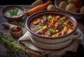 Delicious stew of beef and vegetables in a clay bowl. Royalty Free Stock Photo