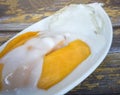Delicious sticky rice with mango drench in sweeten coconut milk