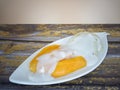 Delicious sticky rice with mango drench in sweeten coconut milk