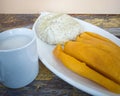 Delicious sticky rice with mango drench in sweeten coconut milk