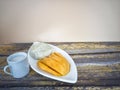 Delicious sticky rice with mango drench in sweeten coconut milk