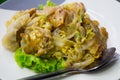 Stir fried flat noodle and chicken and egg Thai street food Royalty Free Stock Photo