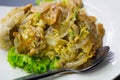 Stir fried flat noodle and chicken and egg Thai street food Royalty Free Stock Photo