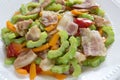 Delicious stir-fry bacon and bitter melon Royalty Free Stock Photo