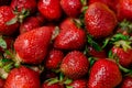 delicious strawberries in a yellow bowl on the table Royalty Free Stock Photo