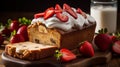 Delicious Strawberry Banana Bread With Whipped Cream And Strawberries Royalty Free Stock Photo