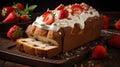 Delicious Strawberry Bread With Whipped Cream And Sliced Strawberries Royalty Free Stock Photo