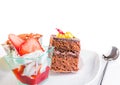 Delicious strawberry cake with cream on white Royalty Free Stock Photo