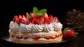 Delicious Strawberry Cream Cake On Black Background