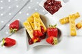 Delicious strawberry fruit and jam and puff pastry stick Royalty Free Stock Photo