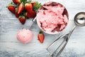Delicious strawberry ice cream scoop with fresh strawberries on Royalty Free Stock Photo