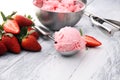 Delicious strawberry ice cream scoop with fresh strawberries on Royalty Free Stock Photo