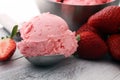 Delicious strawberry ice cream scoop with fresh strawberries on Royalty Free Stock Photo