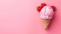 Delicious strawberry ice cream scoop with fresh strawberries on pink background Royalty Free Stock Photo