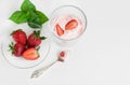 Strawberry ice cream scoop with fresh strawberries on wooden background Royalty Free Stock Photo