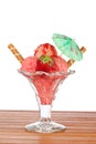 Delicious strawberry ice cream with umbrella