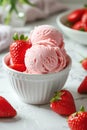 delicious strawberry ice cream in a white plate with a berry Royalty Free Stock Photo