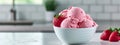 delicious strawberry ice cream in a white plate with a berry Royalty Free Stock Photo