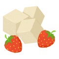 Delicious strawberry icon isometric vector. White sugar cube and red strawberry