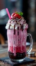 Delicious Strawberry Milkshake Topped with Whipped Cream and a Fresh Strawberry Royalty Free Stock Photo