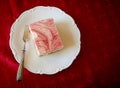 Delicious treat, portion of strawberry quark cake