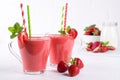 Delicious strawberry smoothie. Morning drinks with fresh berries, Royalty Free Stock Photo