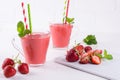 Delicious strawberry smoothie. Morning drinks with fresh berries, yogurt Royalty Free Stock Photo