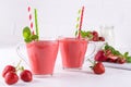 Delicious strawberry smoothie. Morning drinks with fresh berries, yogurt Royalty Free Stock Photo