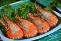 Jumbo shrimps prawn in Thai street food market Royalty Free Stock Photo