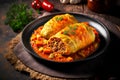 delicious stuffed cabbage rolls with meat and stewed vegetables