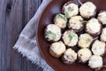 Delicious stuffed mushrooms with meat and cheese.