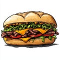 Delicious sub sandwich illustration in vector-style on a white background Royalty Free Stock Photo