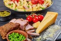 Summer salad with pasta penne, close-up Royalty Free Stock Photo