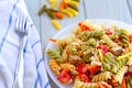 Delicious and summery pasta salad with vegetables