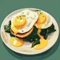 Delicious Sunny Side Up Eggs with Greens and Sauce on a Plate Royalty Free Stock Photo