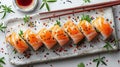 Delicious Sushi with Chopsticks and Sauce AI Generated