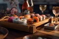 Delicious sushi and a glass of wine. Generative AI