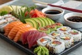Delicious Sushi Platter Assorted Maki Nigiri and Sashimi Royalty Free Stock Photo
