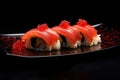 Delicious sushi served on red plate menu healthy. Generate Ai