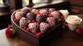 Delicious sweet chocolate covered strawberry dessert in heart shape