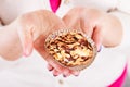 Delicious sweet cupcake in human hand. Royalty Free Stock Photo