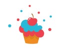 Delicious sweet cupcakes flat design vector illustration. Appetizing cupcake with cherries and souffl. Cute cakes with