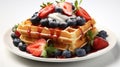 Delicious sweet fresh beautiful Viennese waffles dessert with berries