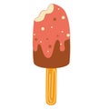 Delicious sweet Ice cream on a stick. Strawberry ice cream with chocolate. Eskimo. For Shop logo badges and labels for your design