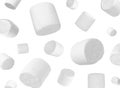 Delicious sweet marshmallows flying on white background Royalty Free Stock Photo