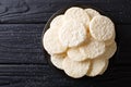 Delicious sweet rice cakes with sugar close-up on a plate. Horizontal top view Royalty Free Stock Photo