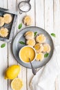 Delicious sweet snack, lemon crud thumbprint cookies sprinkled with powdered sugar Royalty Free Stock Photo